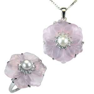   Overlay Sterling Silver Pendant 18 & Ring Size 5 Set: Dahlia: Jewelry