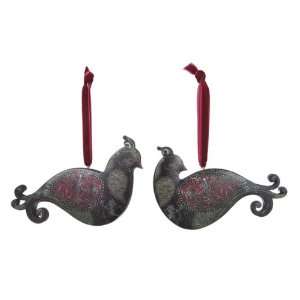  Set of 2 Partridge Ornaments Toleware Folk Art: Home 