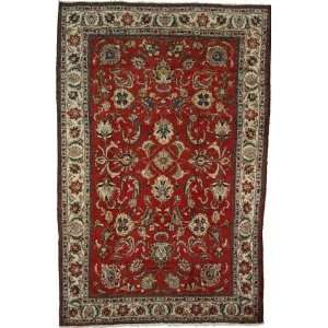  83 x 127 Red Persian Hand Knotted Wool Tabriz Rug 