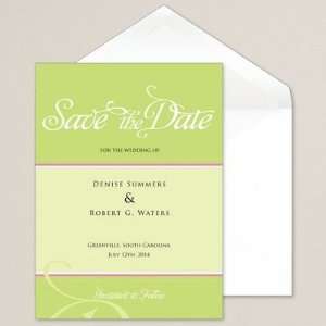 Exclusively Weddings Green and Pink Stripe Save the Date Wedding
