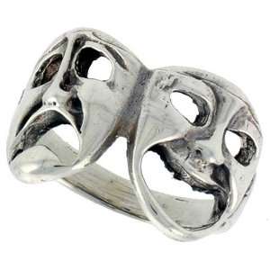 Sterling Silver Large Comedy Drama Masks Ring (Available in Sizes 6 to 