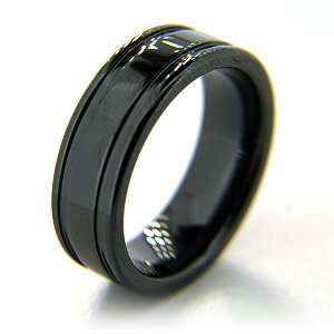  7mm Flat Black Ceramic Ring with Channels: Jewelry