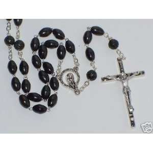  GENUINE COCO BLACK OVAL BEADS 20.5 LONG ROSARY 