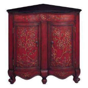 Granite Top Corner Cabinet Hand Painted With Oriental Rose Motif by 
