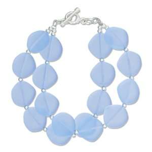   Silver 7.5 inch Periwinkle Blue Frosted Glass Toggle Bracelet