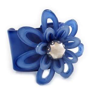  Violet Blue Wide Acrylic Floral Cuff Bangle Jewelry