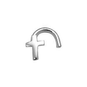 Solid 14KT White Gold Cross Nose Screw Ring: Jewelry