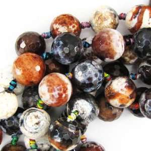  16mm faceted black brown crab agate round beads 7