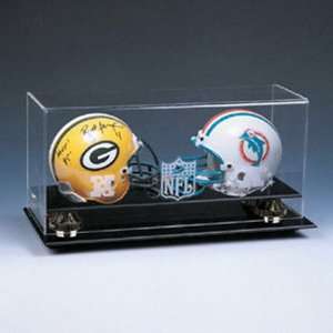  NFL Double Mini Helmet Logo Display Case with Gold Risers 