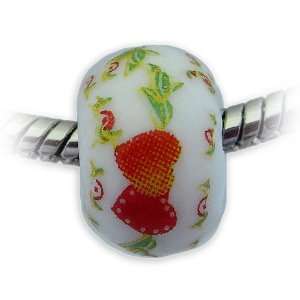  slide on Charm porcelain Bead element, Hearts red #16127 