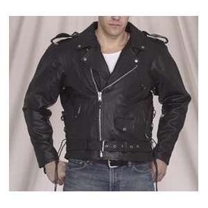 Mens Tall & Big Vented Leather Motorcycle Jacket, Sidelaces & Full 