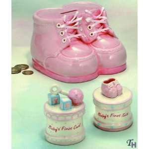 Russ Baby Booties Bank & Trinket Box 3 Piece Gift Set First Tooth 