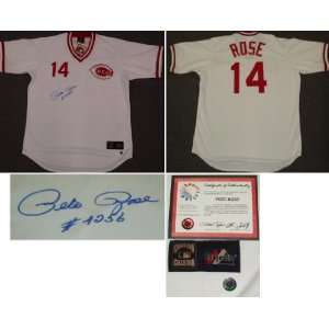  Pete Rose Signed Reds 76 Majestic Jersey w/#4256: Sports 