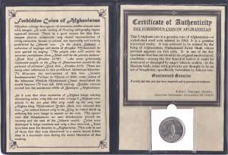 Forbidden Coin of Afghanistan,5 Afghani.wth Certificate and Album 