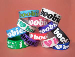Muti Colour I Heart Boobies Silicone Bracelet Wristband Support Cancer 