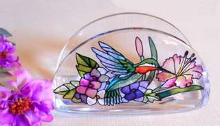 AMIA ART GLASS BUSINESS CARD HOLDER HUMMINGBIRD FLOWER BUTTERFLY NEW 