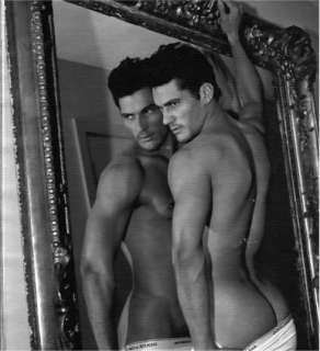 beautiful painting!sexy man standing in front of mirror  