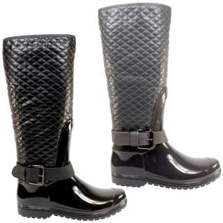 WOMENS TALL QUILTED FASHION WELLINGTON BOOTS LADIES FLAT WELLIES 3 8 