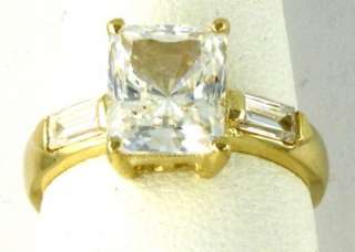 R00330 14K solid gold 3.2ct total CZ radiant/baguette three stone 