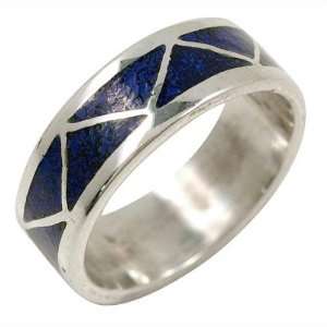  Lapis Inlay Sterling Silver Ring Size 7: Jewelry