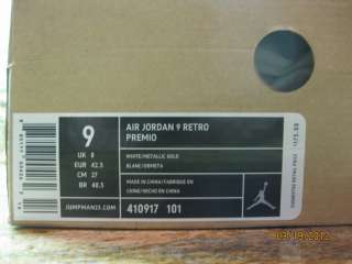 2010 Nike Air Jordan IX Retro Premio SZ 9 BIN Gold Auto PE Signed OG 
