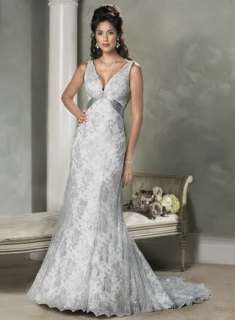 new silverLace wedding dress/evening dress/ball gowns size custom 