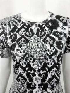 St. John womens black/white print tee top M $195 New  