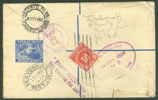 SOUTH AFRICA Registered Letter to USA with Postage Due  