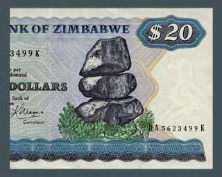 20 DOLLARS Banknote of ZIMBABWE 1983   ELEPHANT and VICTORIA Falls 
