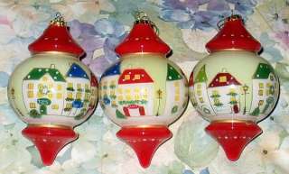 Lot of three glass hometown scene 5 Christmas ornaments. Ornaments 