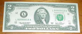 Two Dollar Bill $2 US L Series Uncirculated 2003  