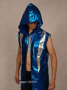 fancy dress party lycra zentai wrestling vest/jacket blue S XXL  