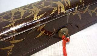 D179 REAL old Japanese lacquered sentence box FUBAKO with MAKIE and 