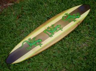 Triple Gecko Wood Surfboard Artwork Tropical Beach Deco  