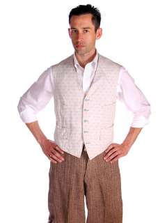 Mens Victorian 4 Pocket Linen Woven B & W Vest Waistcoat White 39 