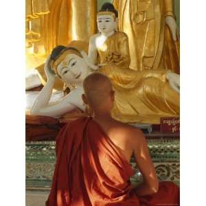 Buddhist Monk Worshipping, Shwedagon Paya (Shwe Dagon Pagoda), Yangon 