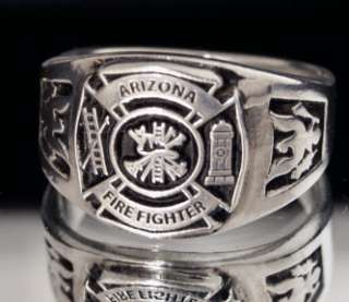 Arizona Firefighter Ring Sterling Silver Maltese Badge  