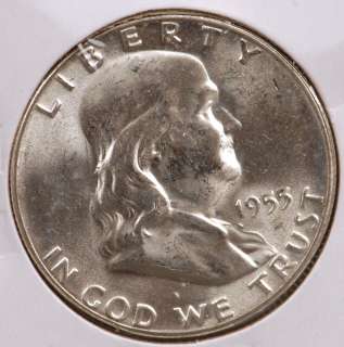 This is a 1955 Franklin Silver Half Dollar in Brilliant Uncirculated 