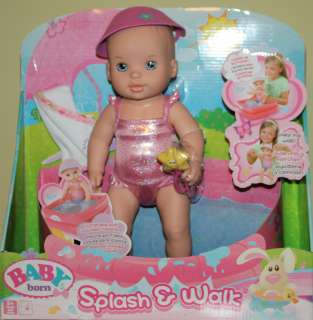 Baby Born Splash & Walk 13 Inch Baby Doll Swim Suit Rattle Towel Pool 