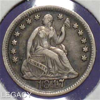 1847 P SILVER SEATED LIBERTY HALF DIME DRAPERY (YT  