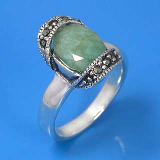   Silver Natural Marcasite and Natural Emerald Ring (YSR 250)  