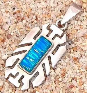 Mexico Mexican 950 Sterling Fiery Blue Lab Opal Pendant  