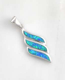 Sterling Silver Blue Opal InlayDiamond Necklace Pendant  