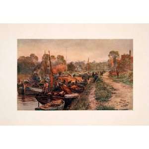  1905 Print Allington Lock Medway William Wyllie Boats 