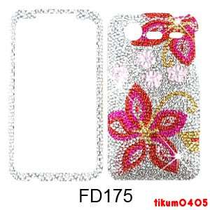 Phone Case HTC Incredible 2 6350 Bling Two Pink Flowers on White 