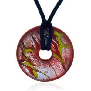   With Yellow And Red Streaked Oval Necklace Pendant Pugster Jewelry