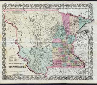 COLTON 1857 ORIGINAL HAND COLORED 1857 MAP OF MINNESOTA