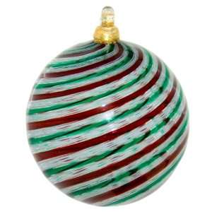  Murano Glass Ribbon Blown Glass Ornament: Green/Red 