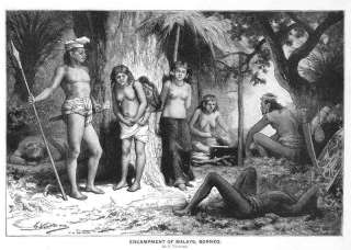 EAST INDIES Borneo.Camp.Old Antique Print.Winston.1892  