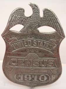 United States Census Taker 1910 Badge Pin  